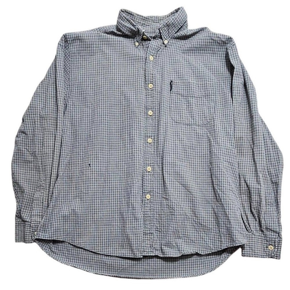 Abercrombie & Fitch Men Large Vintage Micro Check Button Down Shirt Blue Green *